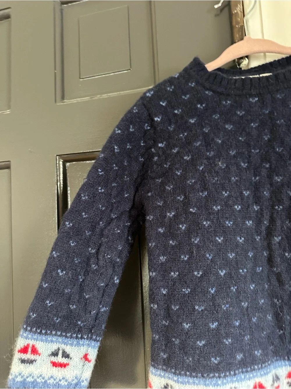 JoJo Maman Bébé Navy Lambswool Sailboat Fair Isle Sweater 3–4Y